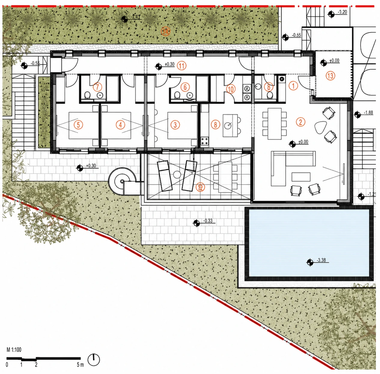 Tlocrt prizemlja — Vila P3