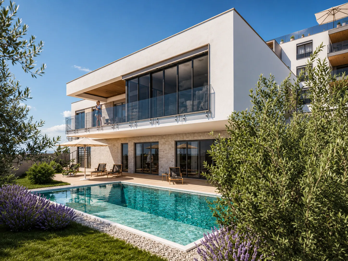 Villa at Mirna Luka — private pool, garden and covered terrace on the seaward side