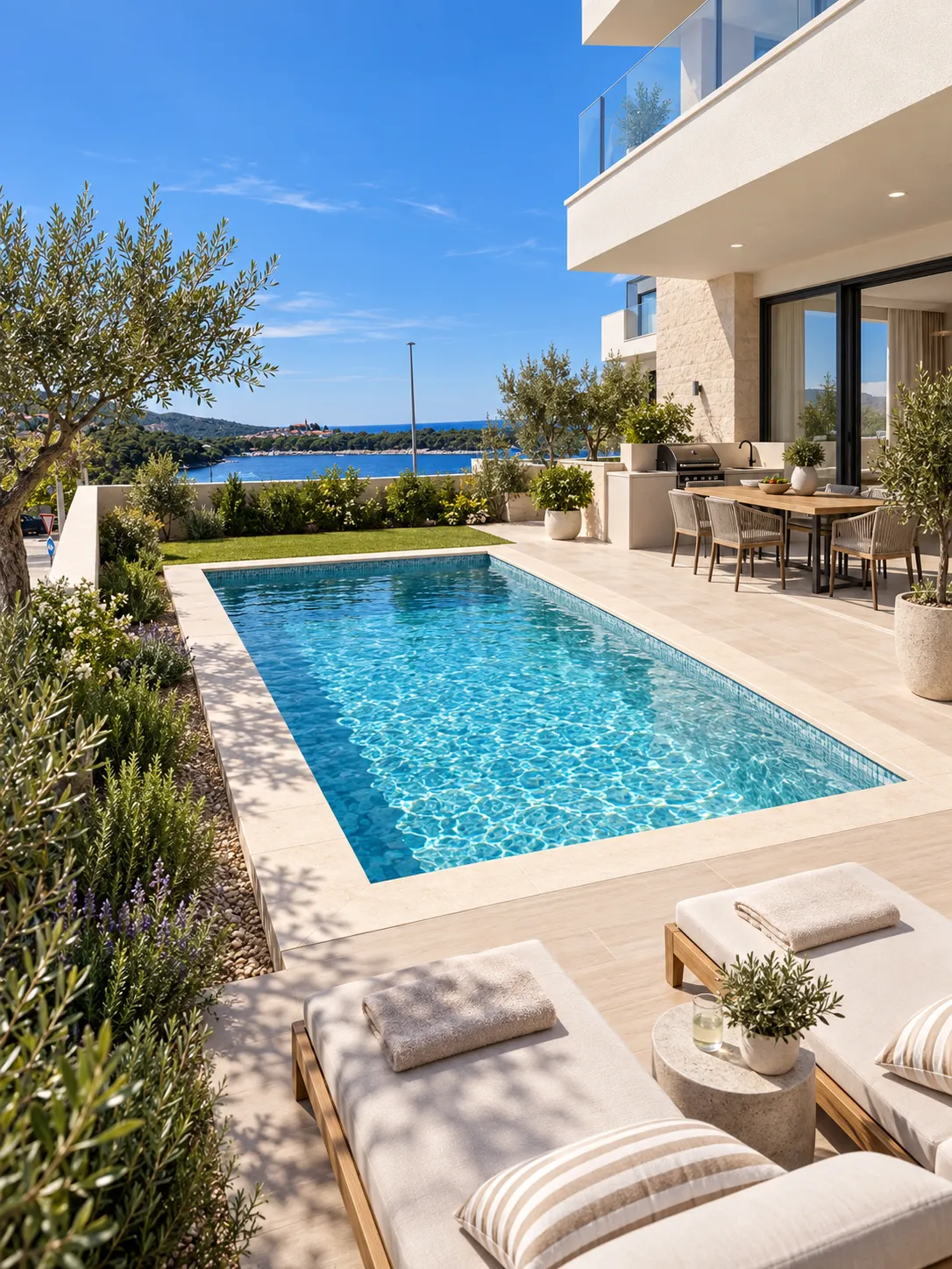 Apartment P1 A1 — private sun deck and pool